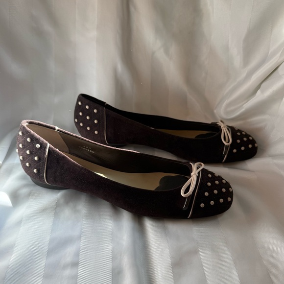 Tod’s Brown Suede Ballerina Flats with Pearl Accents — Size 38 1/2 - Picture 2 of 6